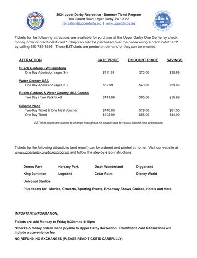Summer Ticket Program Online Tickets