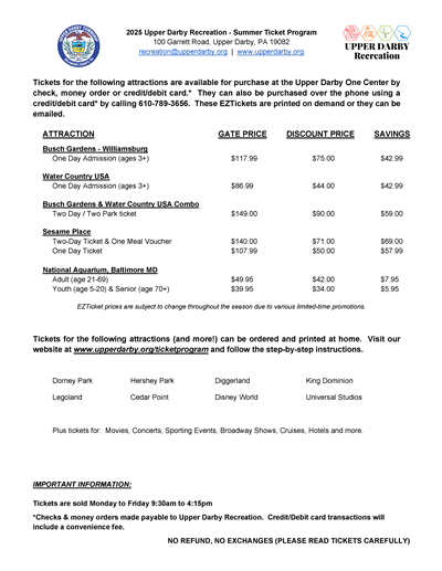 Summer Ticket Program Online Tickets